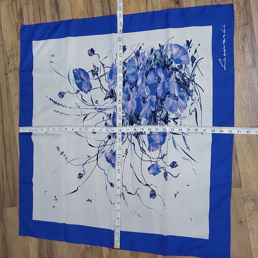Vintage LEONARDI Blue Purple Floral Polyester Square Scarf - Picture 4 of 5